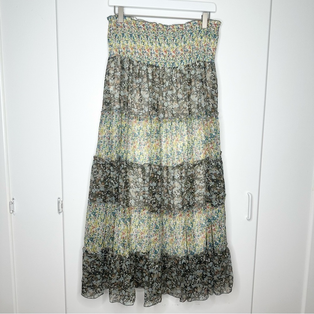 NWT Chaudry KC Maxi Skirt Lined Flowy Airy Boho Smocked Waist Size Medium - Picture 2 of 8